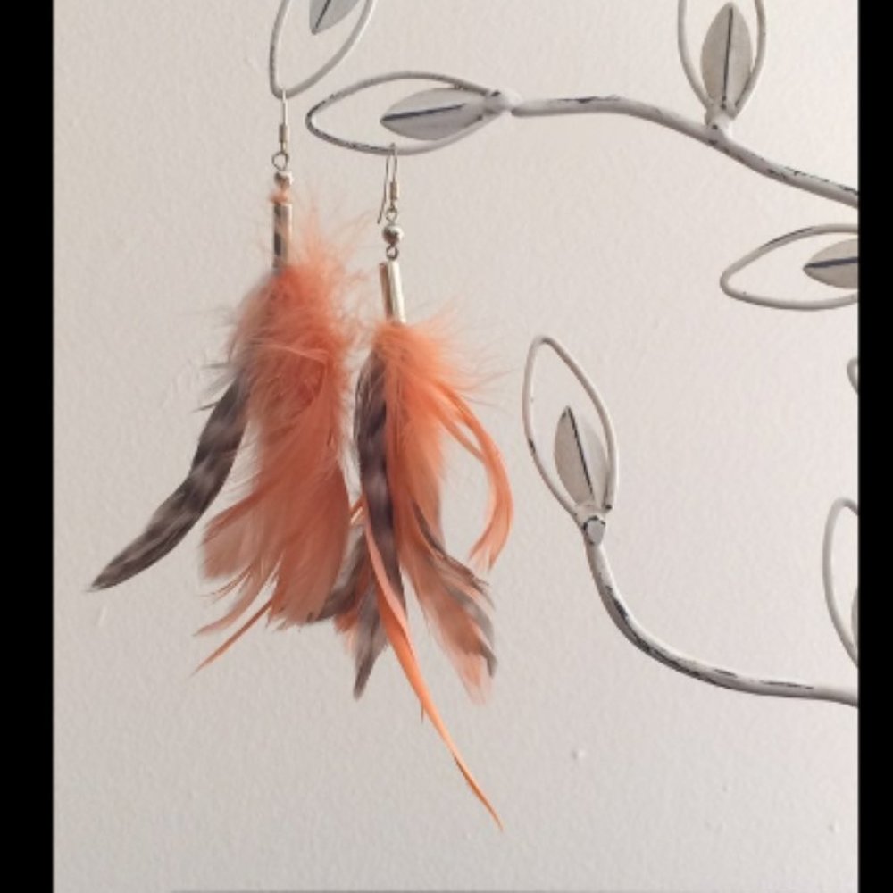 Orange Feather Dangle Earrings. - image 1